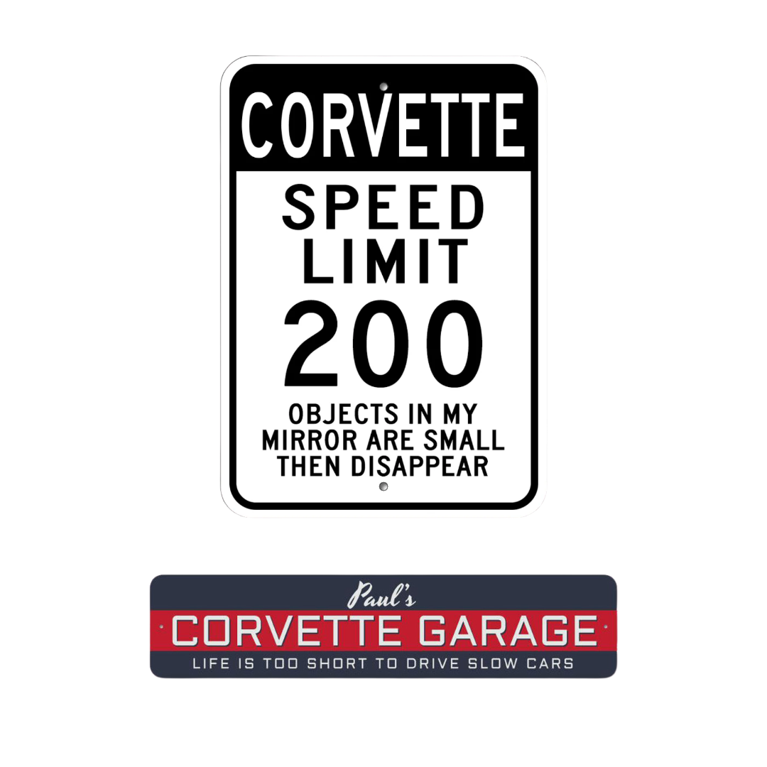 Personalized Corvette Garage Name & Speed Limit Sign Set
