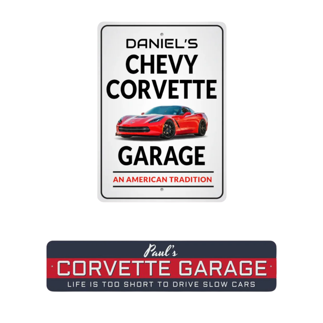 Personalized Corvette Garage Sign Set