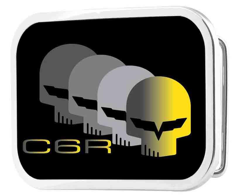C6 Racing w/Skull Repeat FCG Black/Yellow/Silver - Chrome Rock Star Buckle