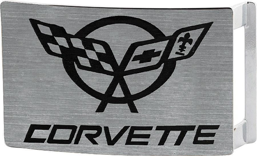 Corvette C5 Crossed Flags Rock Star Buckle - Brushed Silver/Black