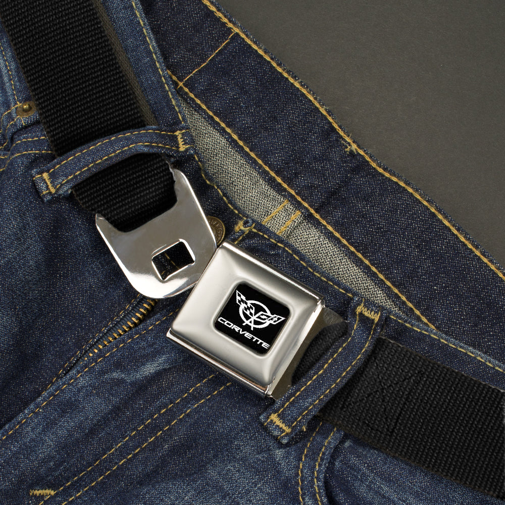 Corvette C5 Crossed Flags Seatbelt Belt - Black Webbing