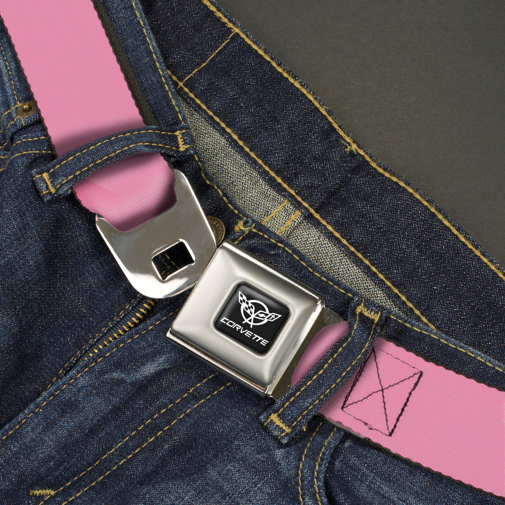 Corvette C5 Crossed Flags Seatbelt Belt - Baby Pink Webbing