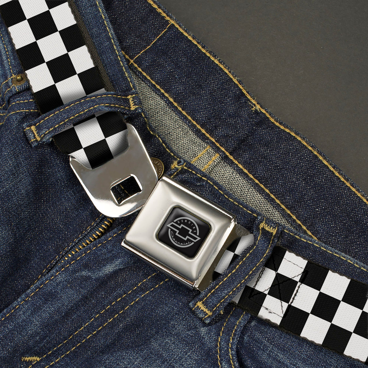 Chevy Checkered Black & White Seatbelt Belt