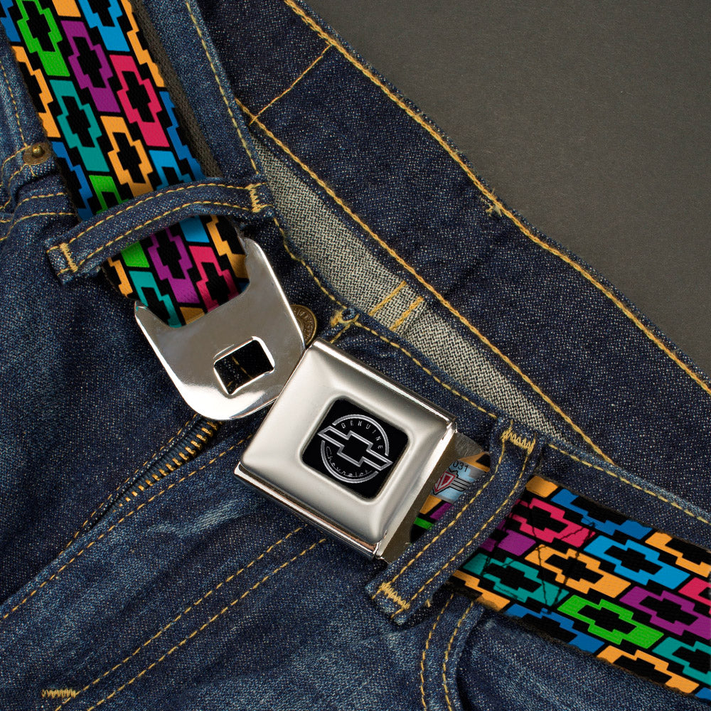 Chevy Bowties 5-Row Black & Rainbow Webbing Seatbelt Belt