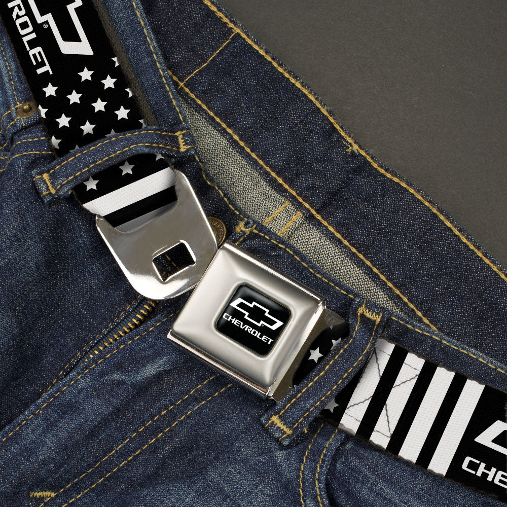 Chevy Bowtie Stars & Stripes Black & White Seatbelt Belt
