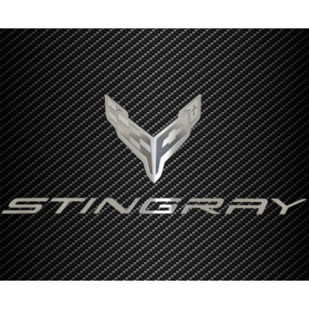 2020-2024 C8 Corvette - Stainless Hood Panel Badge Flag Logo and Stingray Font Style | Stainless Steel