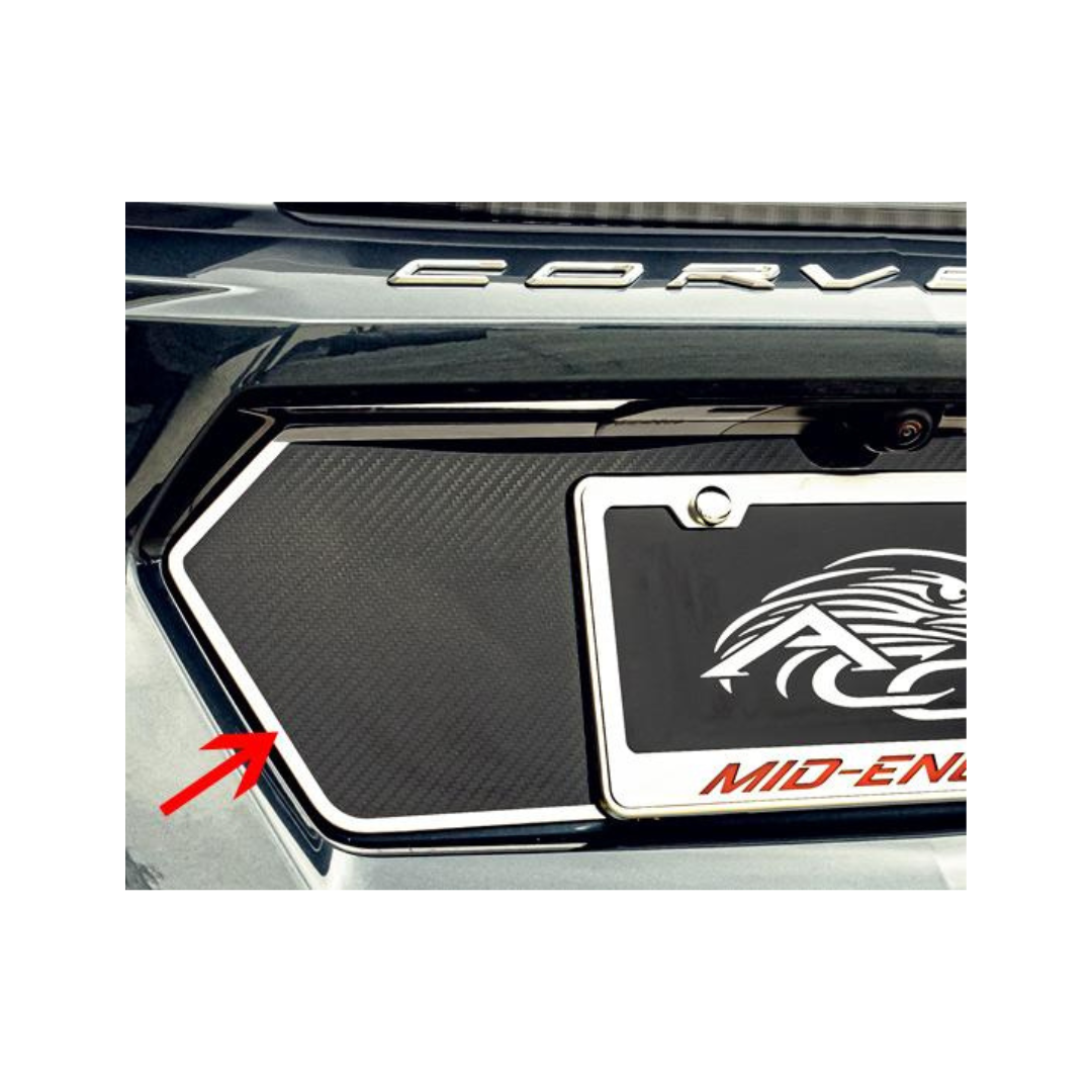 C8 Corvette - Tag Back Trim Plate | Carbon Fiber w/ Stainless Steel Trim