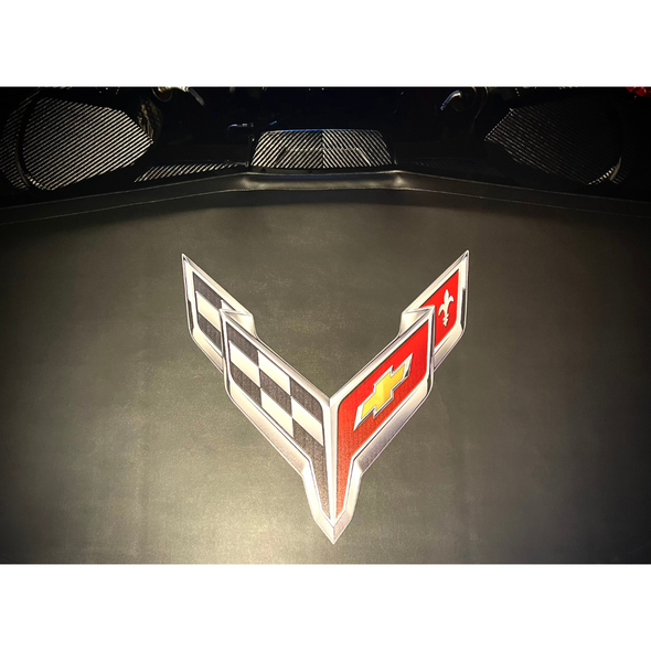 The Original C8 Corvette Trunk Cover - Carbon Flash Crossed Flags Logo