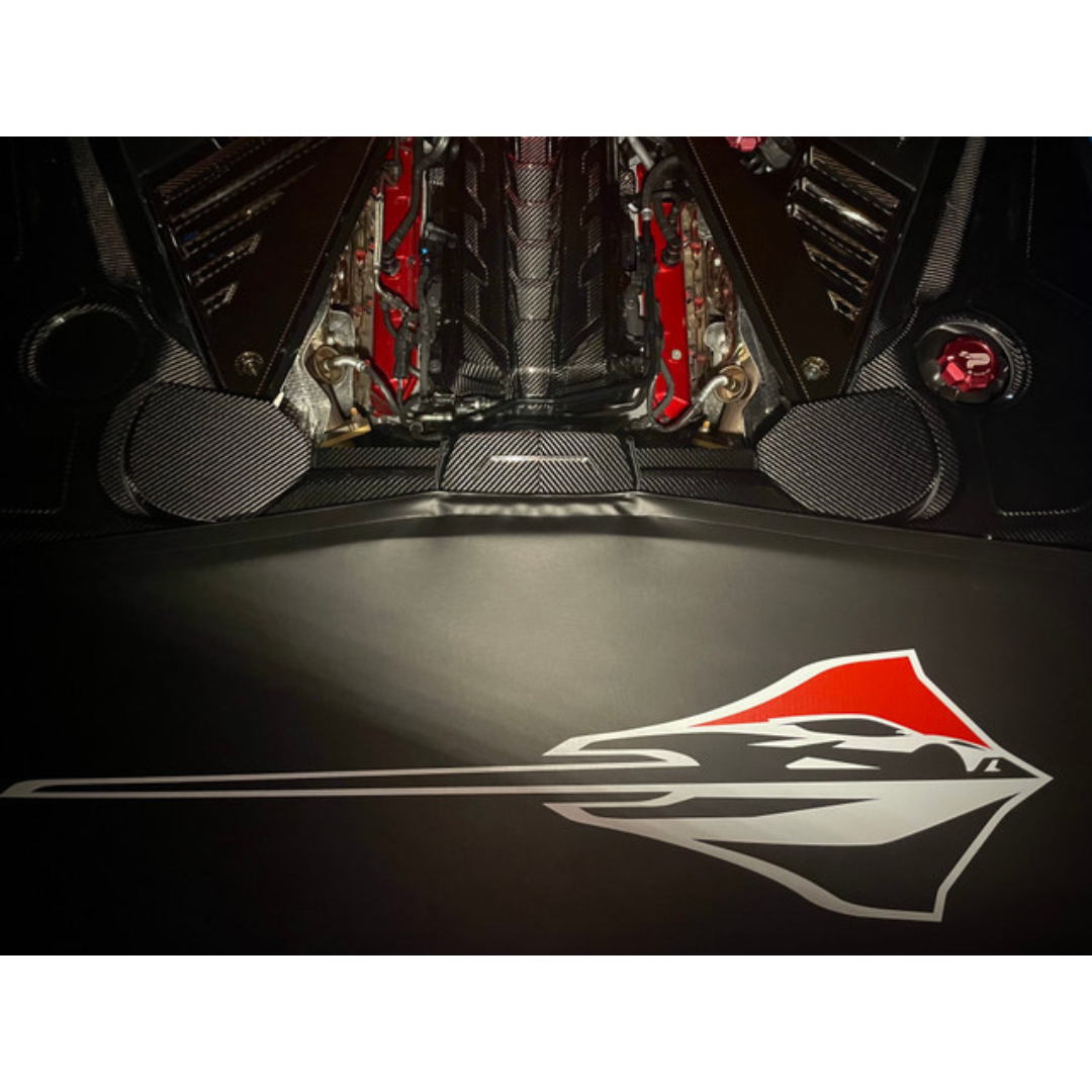 The Original C8 Corvette Trunk Cover - White and Red Stingray Fish Logo