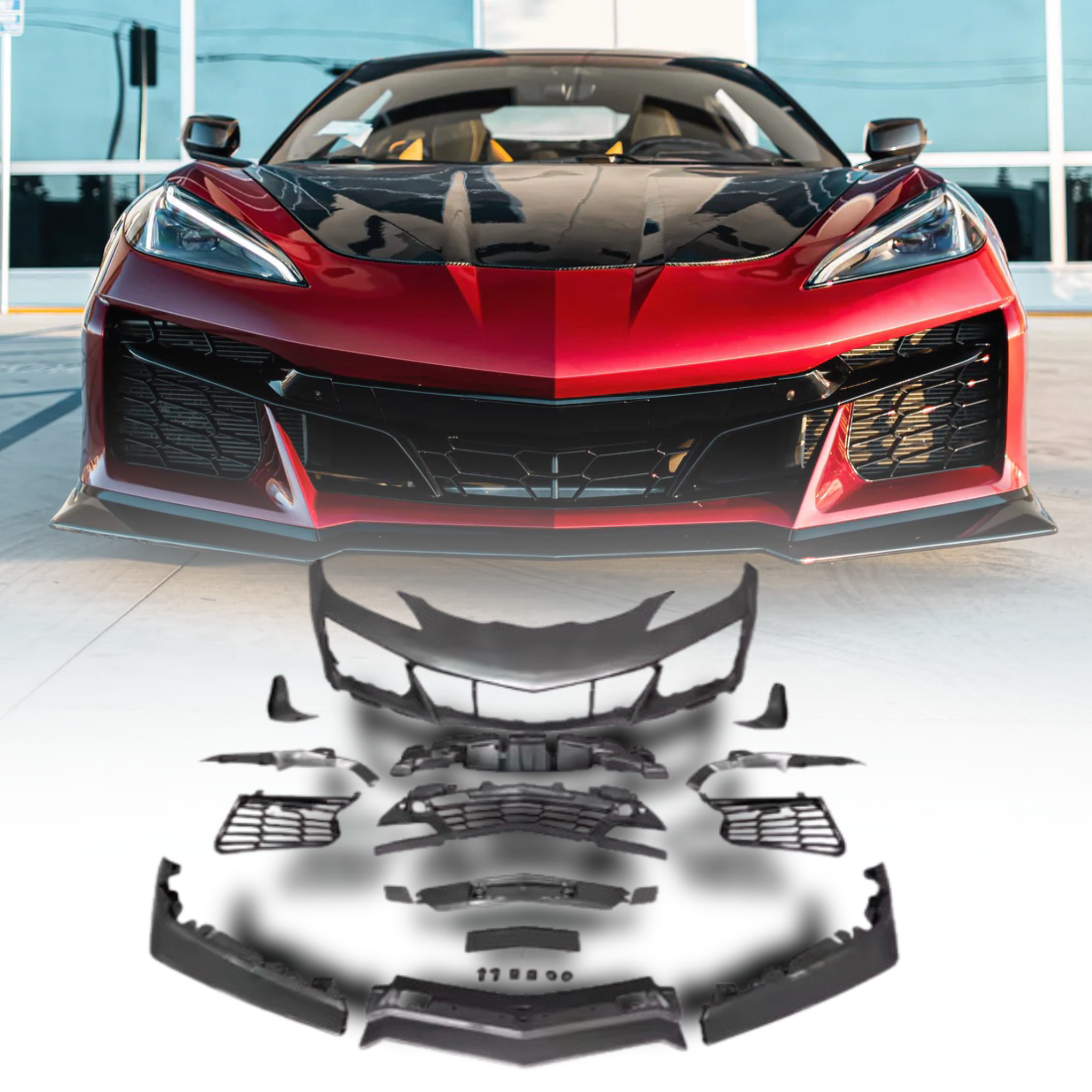 For Corvette C8 GM 5VM Style 20+ Winglet Gloss BLK Front Bumper Lip For Corvette C8 GM 5VM Style 20+ Winglet Gloss BLK Front Bumper Lip