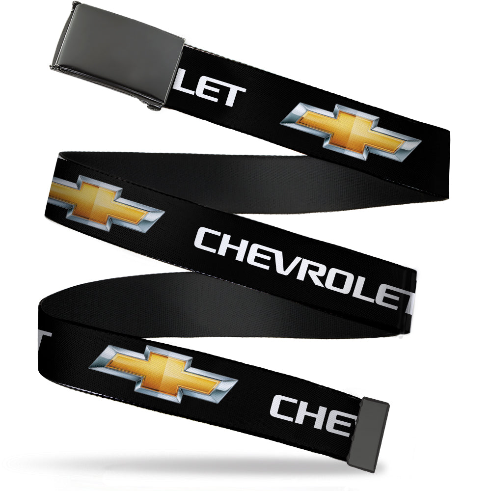 Chevrolet Bowtie Black & Gold Belt w/ Blank Black Buckle
