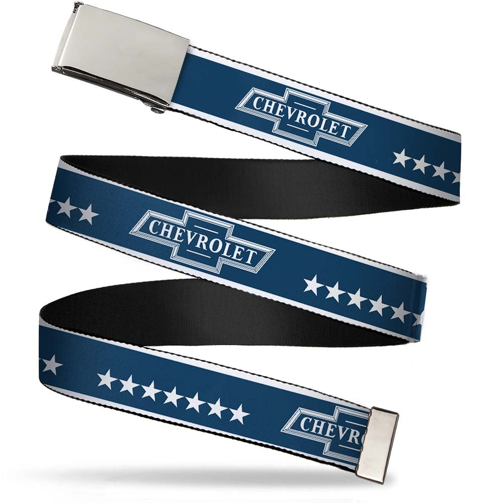 Chevrolet Bowtie Blue w/ White Stars Belt - Blank Chrome Buckle