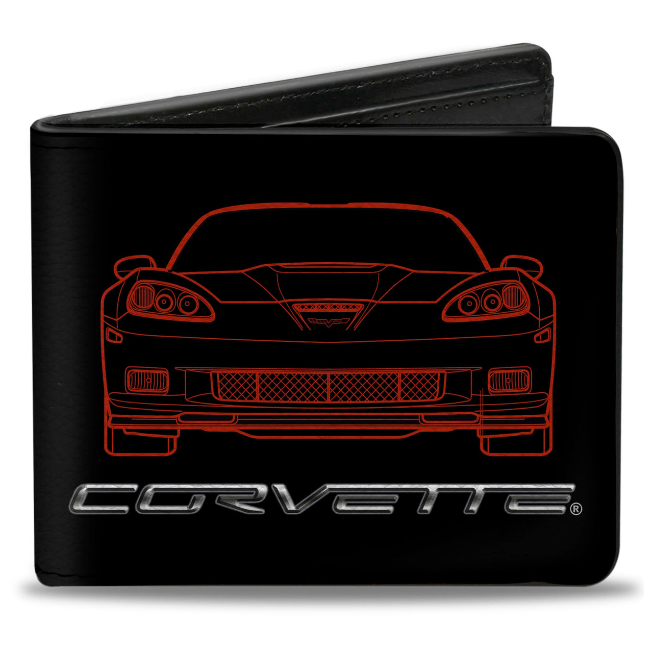 Bi-Fold Wallet - C6 Frontview + Rearview Blueprints Black Red