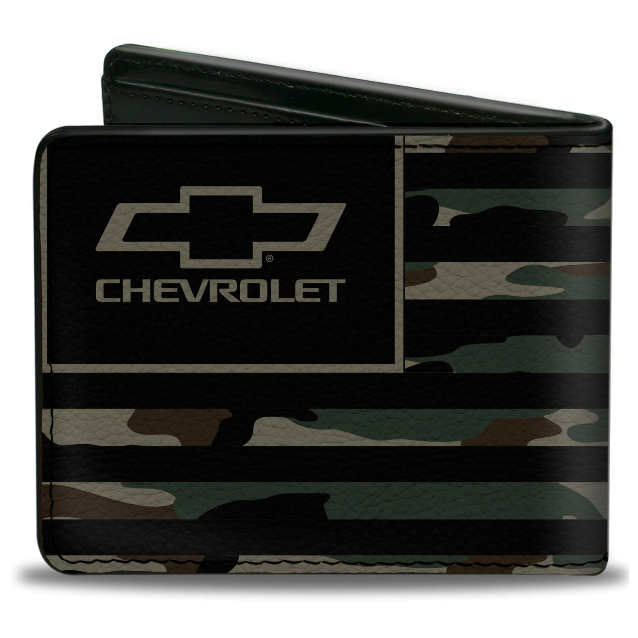 Chevrolet Bowtie American Flag Weathered Camo Olive & Black Bi-Fold Wallet