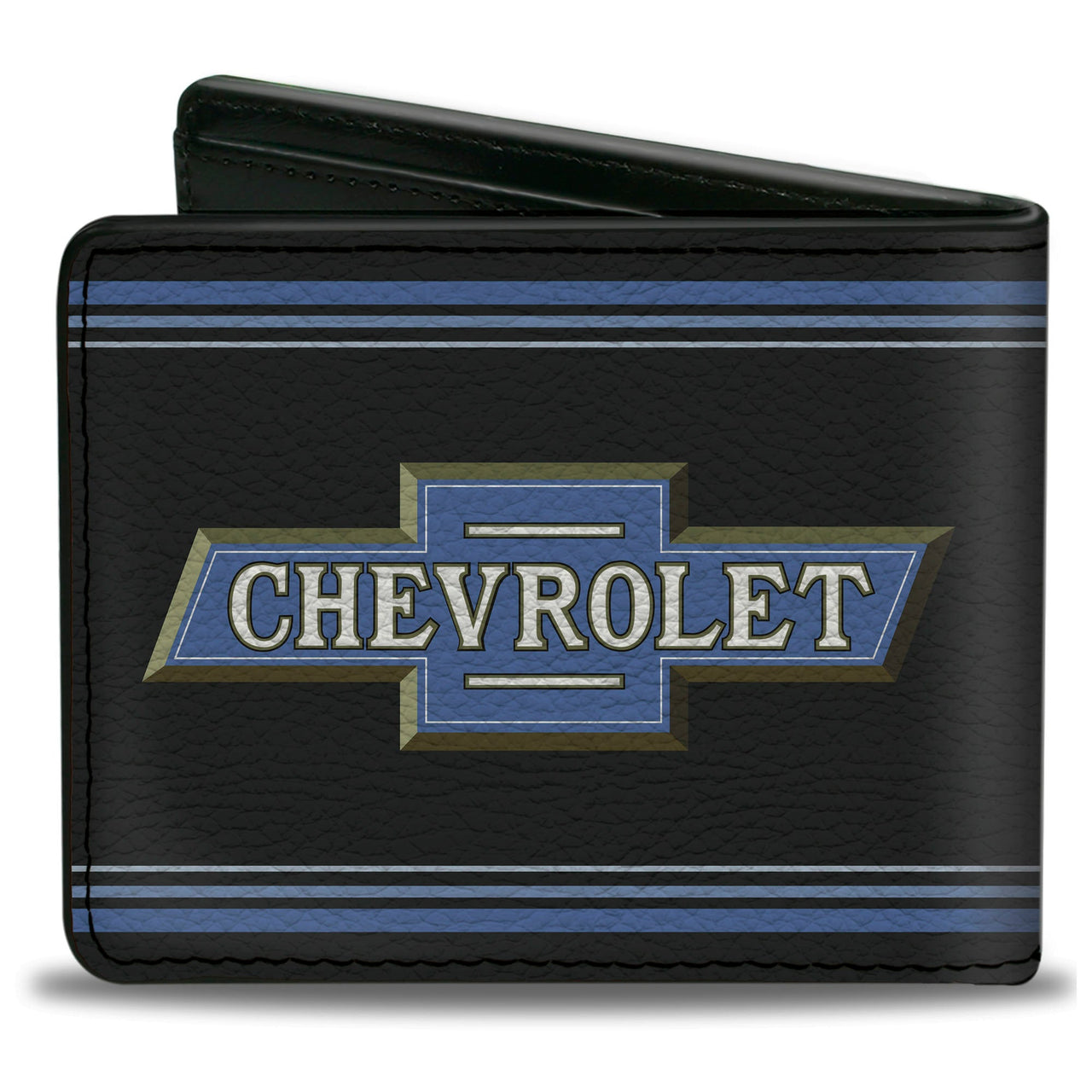 1916 Chevrolet Bowtie Logo Black & Blue Stripes Bi-Fold Wallet
