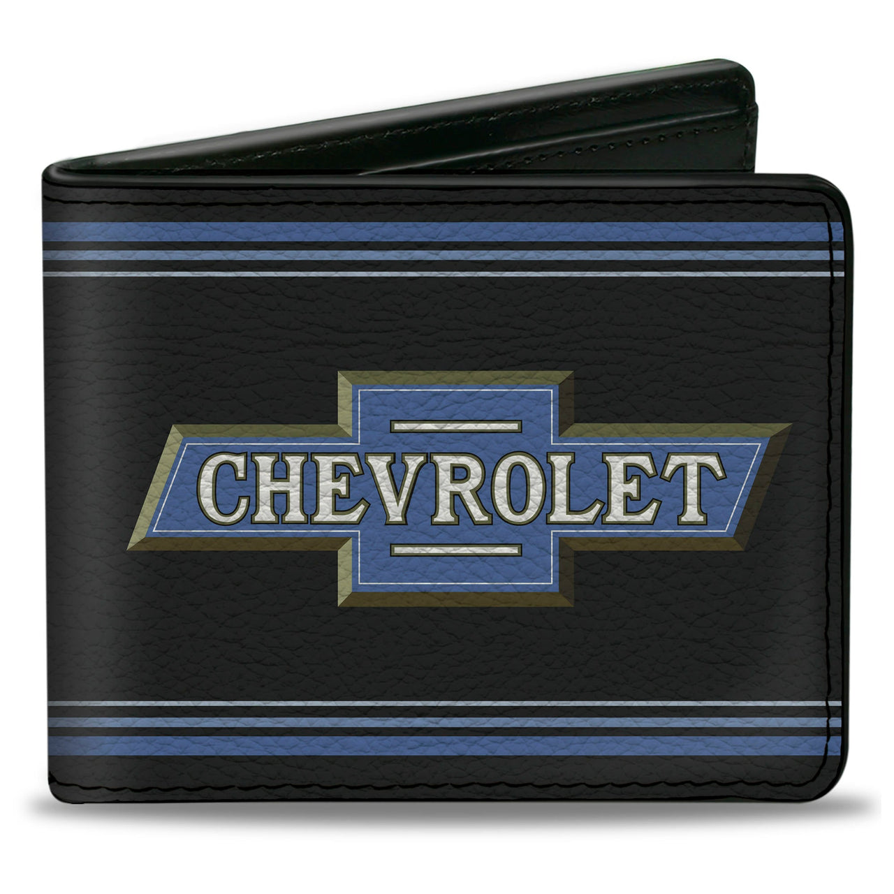 1916 Chevrolet Bowtie Logo Black & Blue Stripes Bi-Fold Wallet