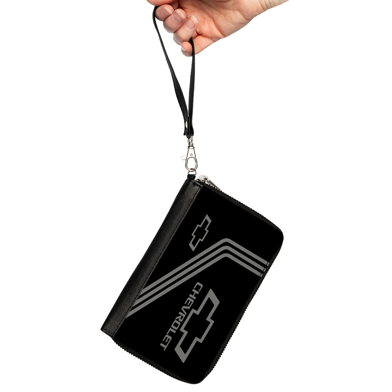 Chevrolet Bowtie Logo and Stripes Black & Gray PU Zip Around Wallet