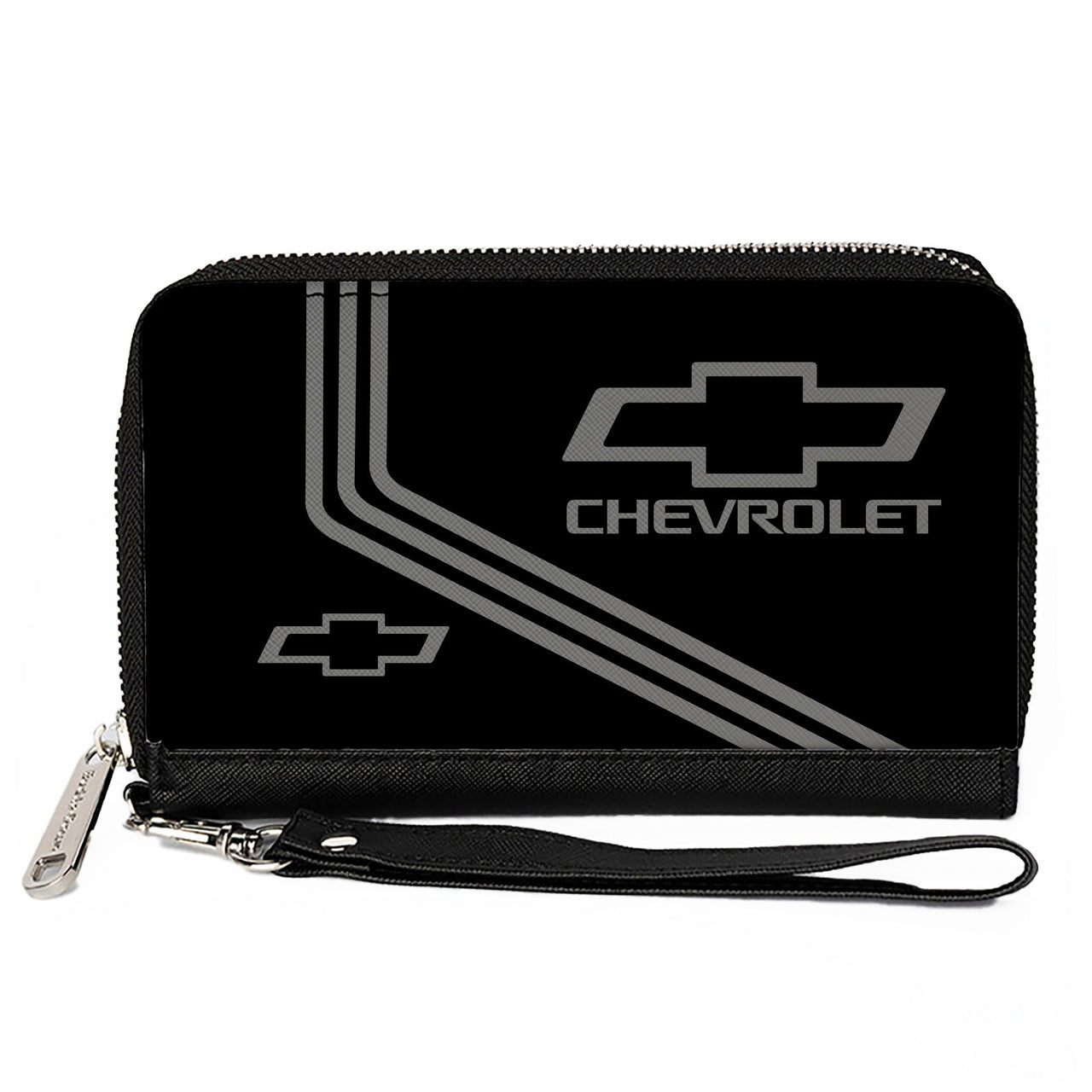 Chevrolet Bowtie Logo and Stripes Black & Gray PU Zip Around Wallet