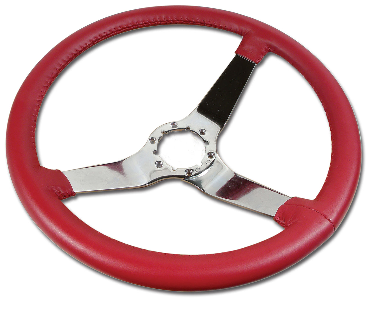 1977-1981 Corvette Leather Steering Wheel - Red W/Chrome Spokes - CA-X23824-Corvette-Store-Online