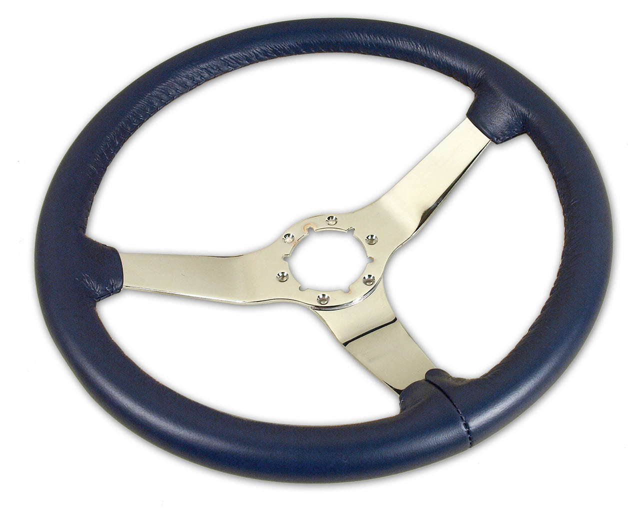 1977-1977 Corvette Leather Steering Wheel - Dark Blue W/Chrome Spokes - CA-X23845-Corvette-Store-Online