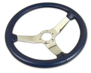 1977-1977 Corvette Leather Steering Wheel - Dark Blue W/Chrome Spokes - CA-X23845-Corvette-Store-Online