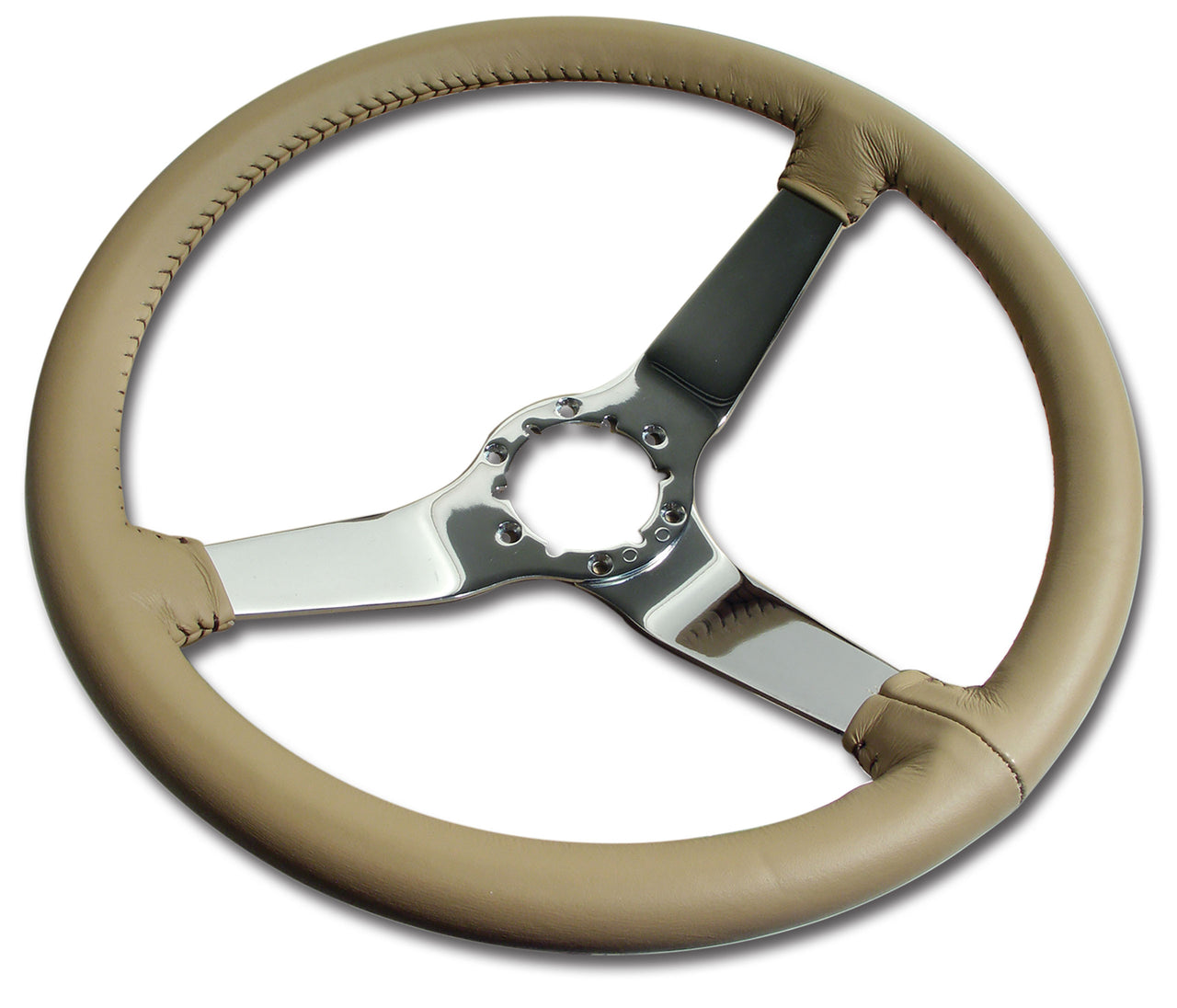 1977-1977 Corvette Leather Steering Wheel - Buckskin W/Chrome Spokes - CA-X23857-Corvette-Store-Online