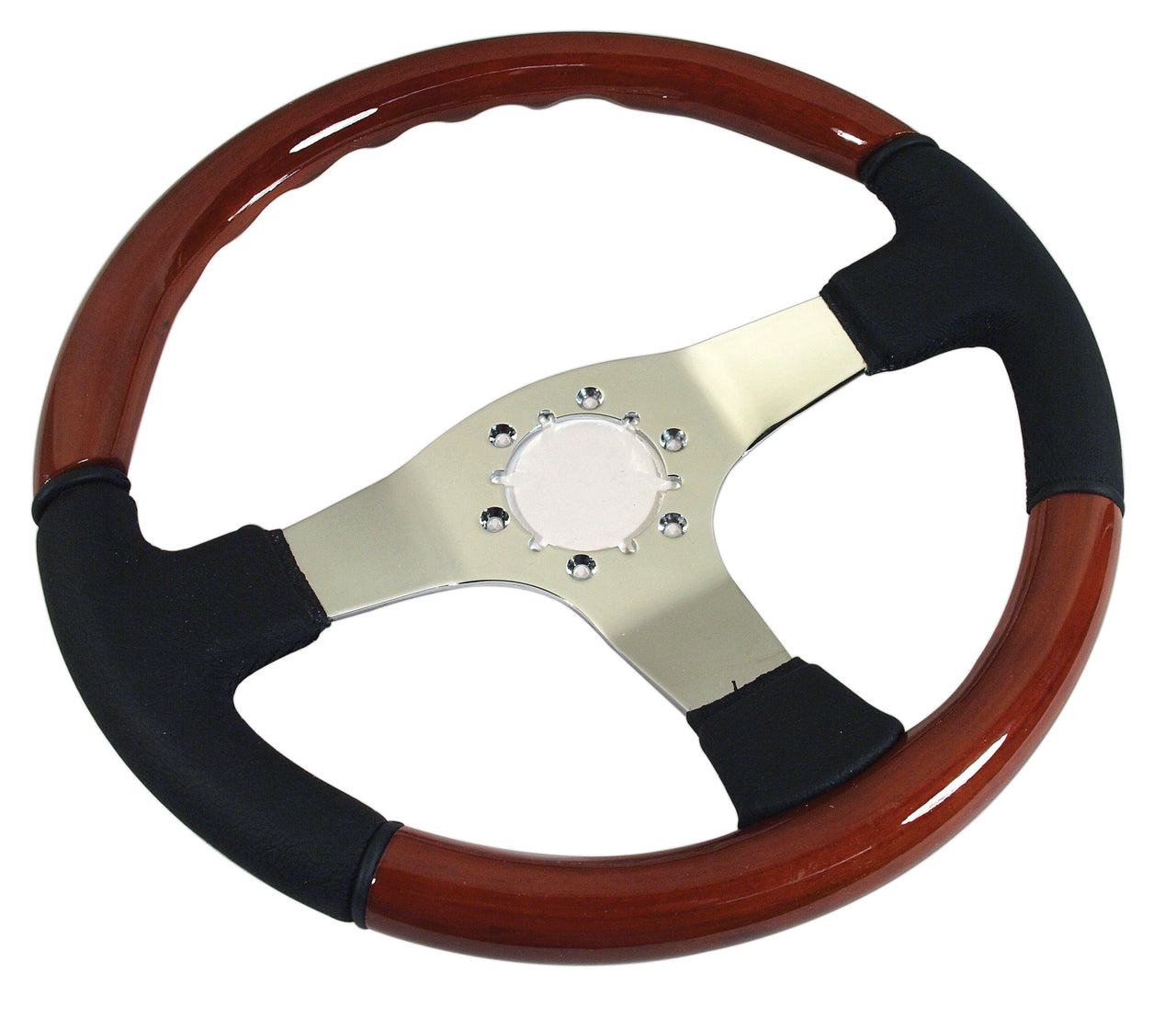 1968-1982 Corvette Steering Wheel - Black Leather & Mahogany W/Chrome Spokes - CA-X2530-Corvette-Store-Online