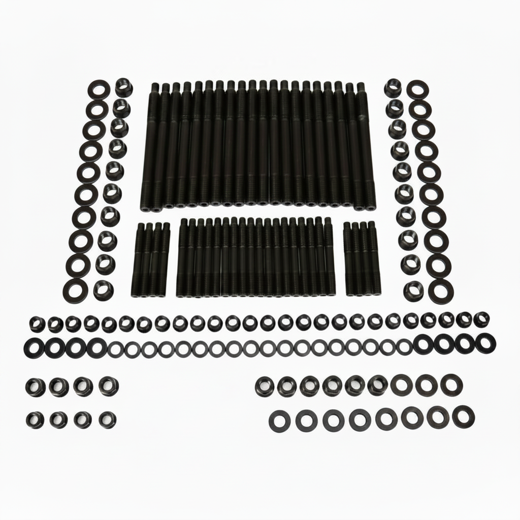 ARP automotive fastener kit with bolts and washers on a white background