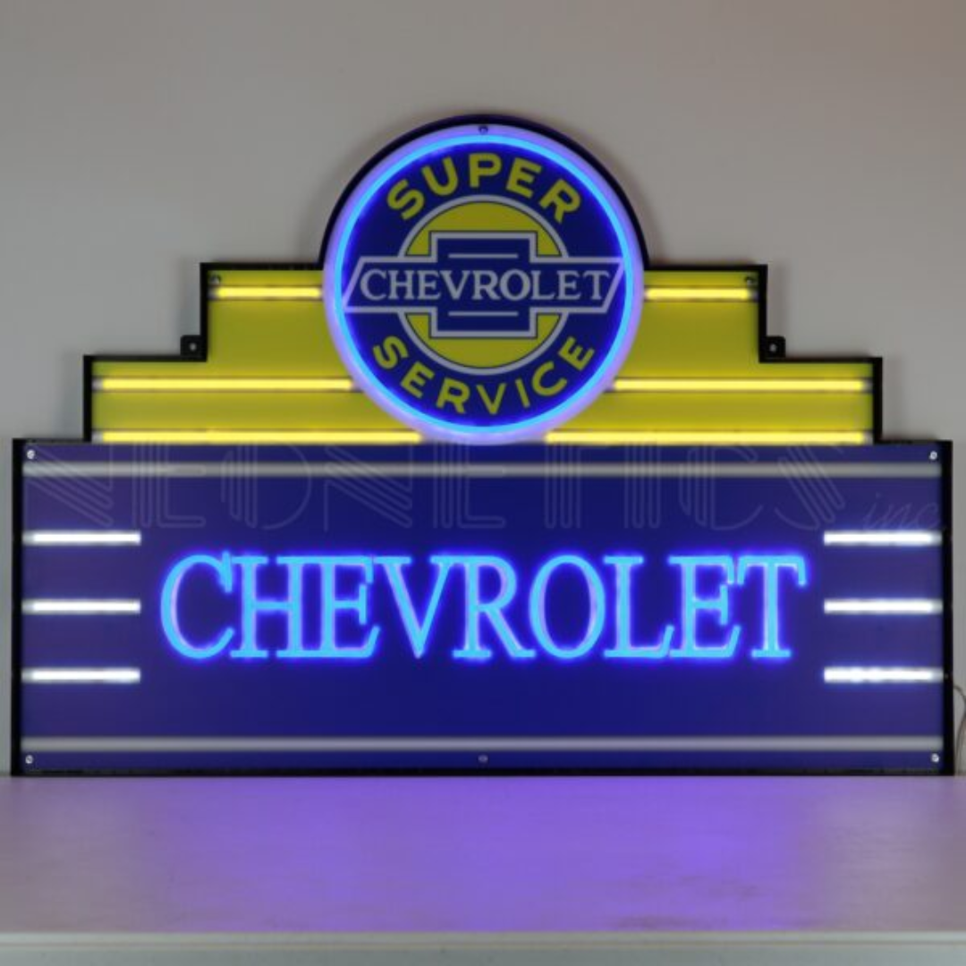 Art Deco Marquee Chevrolet LED Flex-Neon Sign in Steel Can