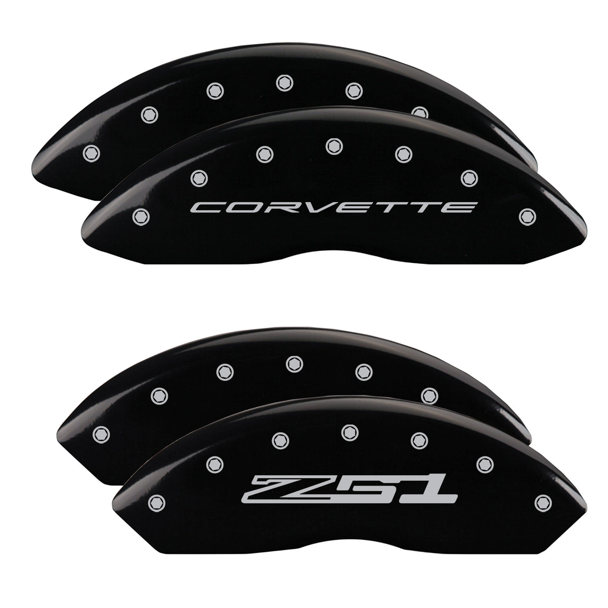 C8 Corvette Script Front / Z51 Logo Rear, Black - C8 Corvette Stingray MGP Brake Caliper Covers Set of 4