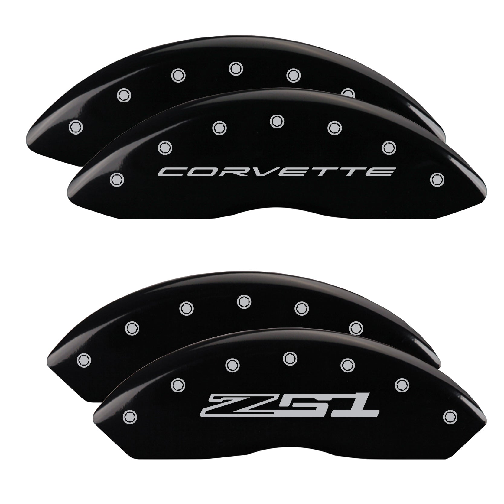 Corvette C8 Wordmark Front / Z51 Style 2 Rear, Black - C8 Corvette 4-Piece MGP Brake Caliper Covers