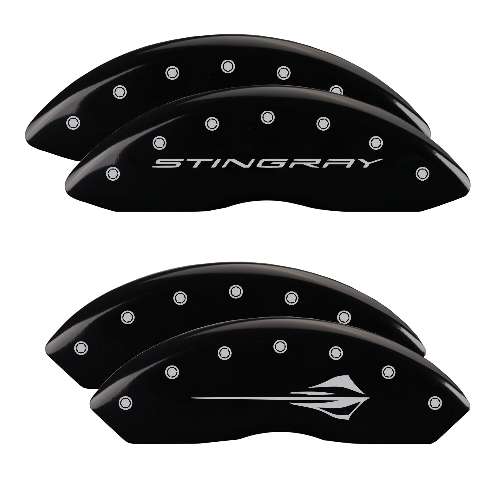 STINGRAY Wordmark Front / Stingray Emblem Rear, Black - C8 Corvette 4-Piece MGP Brake Caliper Covers