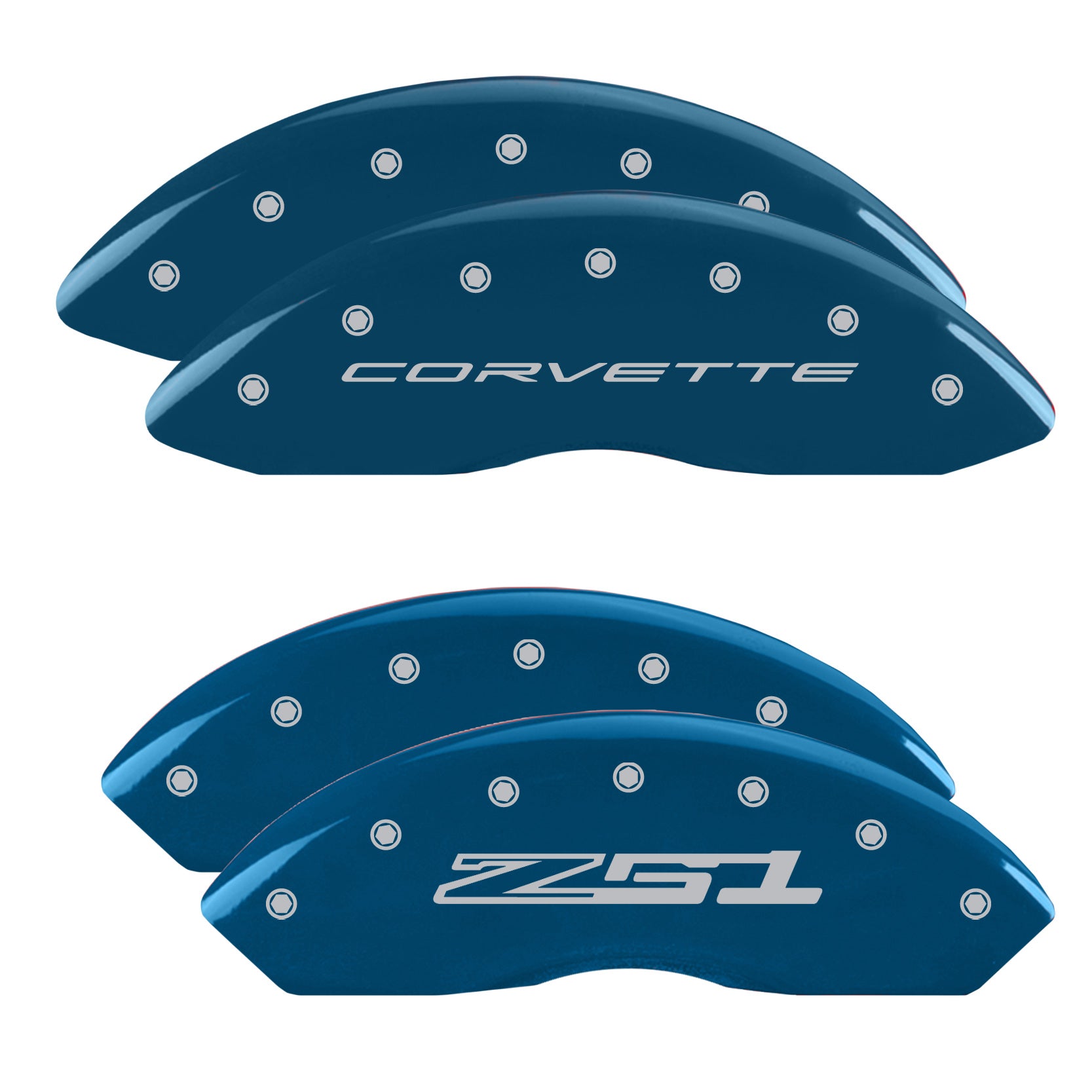 Corvette C8 Wordmark Front / Z51 Style 2 Rear, Blue - C8 Corvette 4-Piece MGP Brake Caliper Covers