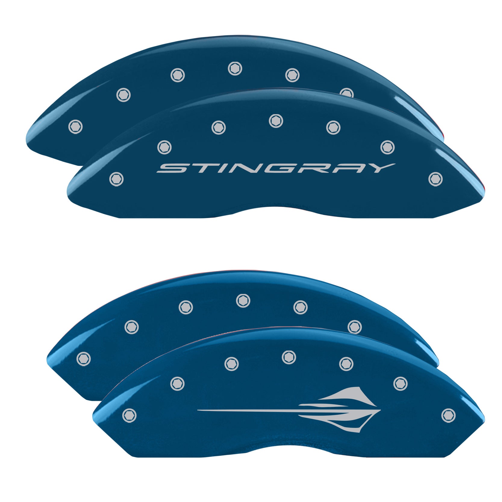 STINGRAY Wordmark Front / Stingray Emblem Rear, Blue - C8 Corvette 6-Piece MGP Brake Caliper Covers