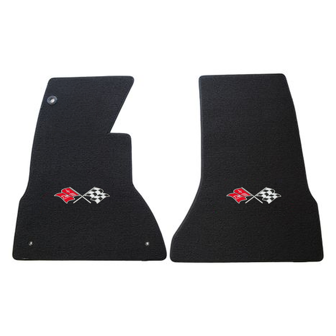 1956-1962 C1 Corvette Lloyd front floor mats - Black with Chevrolet Cross Flags Logo