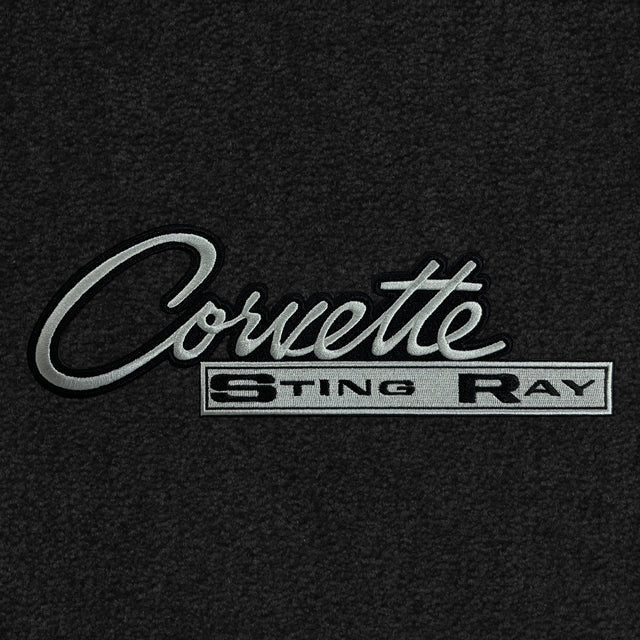 Lloyd Corvette Stingray (1963-65) Silver Letters on Black APP - C2 Corvette floor mat emblem