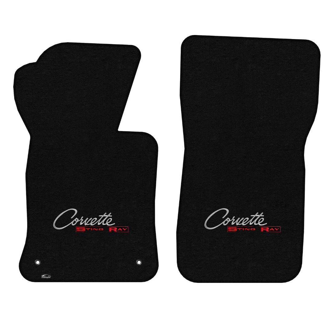 1963-1967 C2 Corvette Lloyd front floor mats - Black with Red Corvette Sting Ray Logo (1963-65)