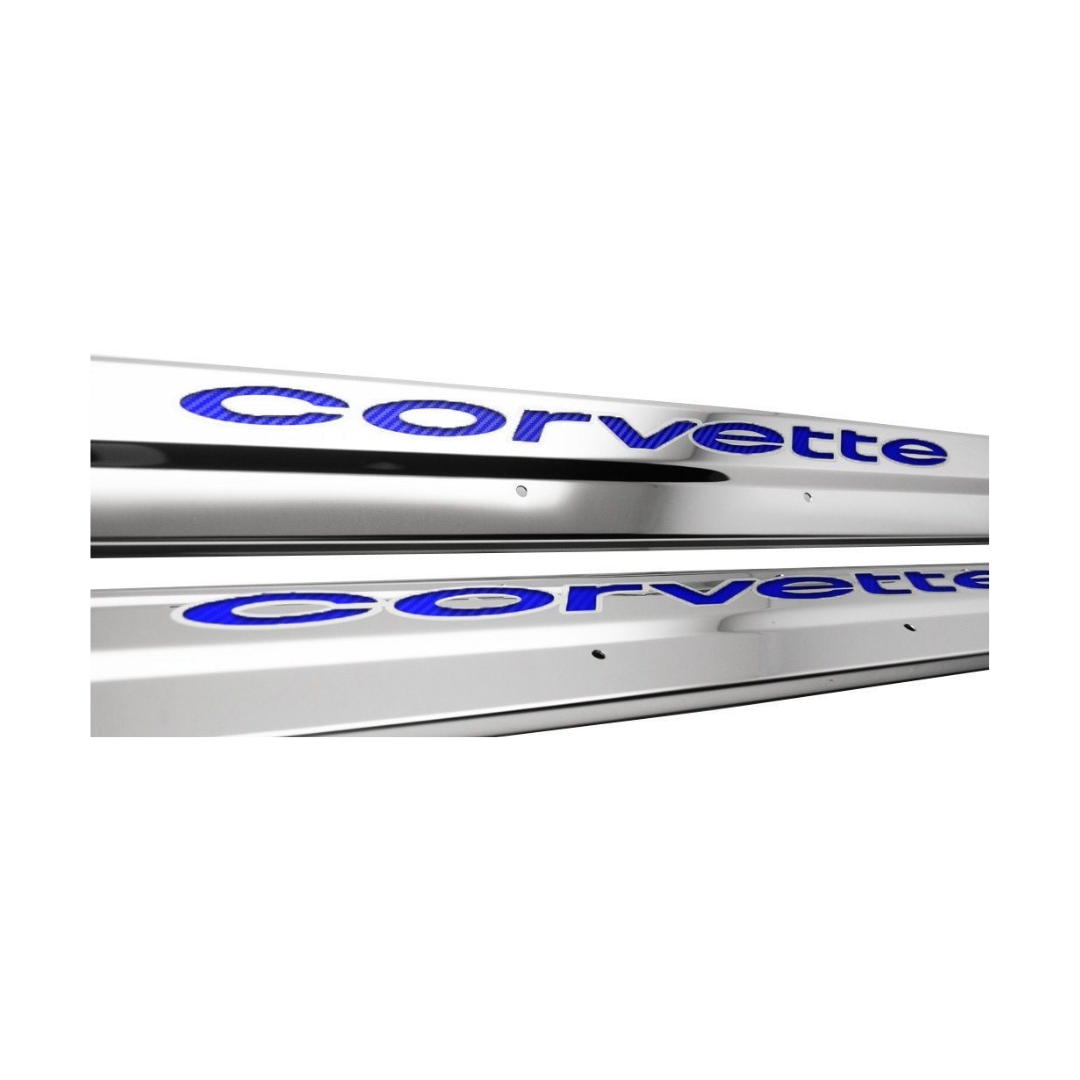 C3 Corvette Doorsills | Polished Stainless | Colored Vinyl Inlay | 1978-1982