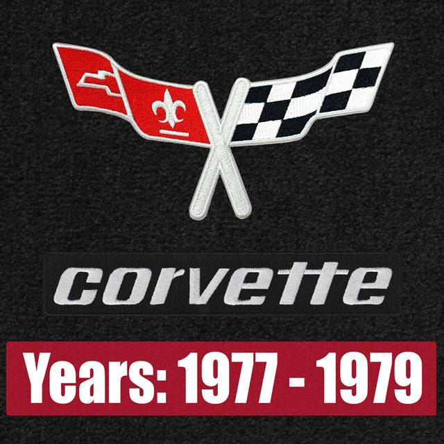 Lloyd Crossed Flags and Corvette Word Double Logo 1977-79 Style - C3 Corvette floor mat emblem