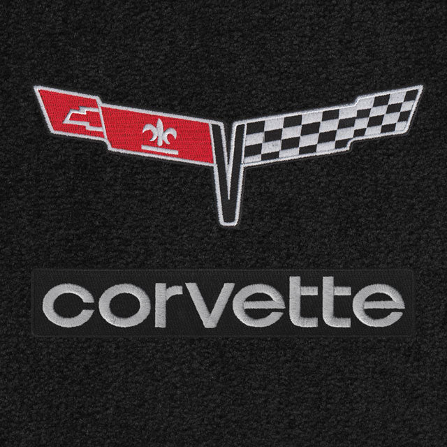 Lloyd Crossed Flags and Corvette Word Double Logo 1980-82 - C3 Corvette floor mat emblem