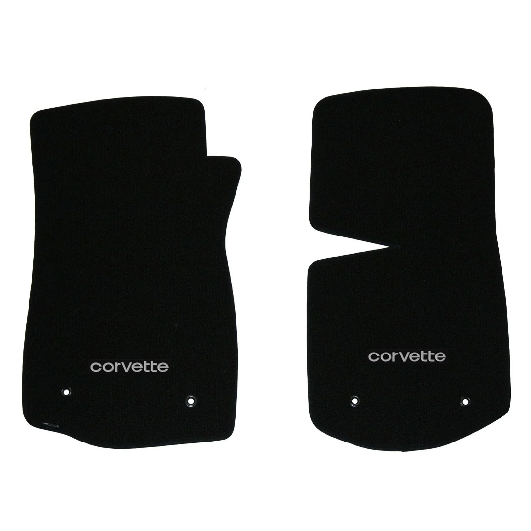 1980-1982 C3 Corvette Lloyd front floor mats - Black with Corvette Word Logo