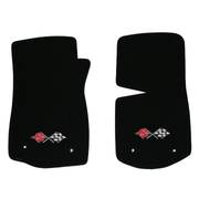 1968-1979 C3 Corvette Lloyd front floor mats - Black with Crossed Flags Logo