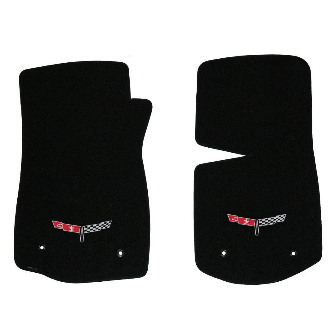 1980-1982 C3 Corvette Lloyd front floor mats - Black with Crossed Flags Logo