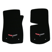 1980-1982 C3 Corvette Lloyd front floor mats - Black with Crossed Flags Logo