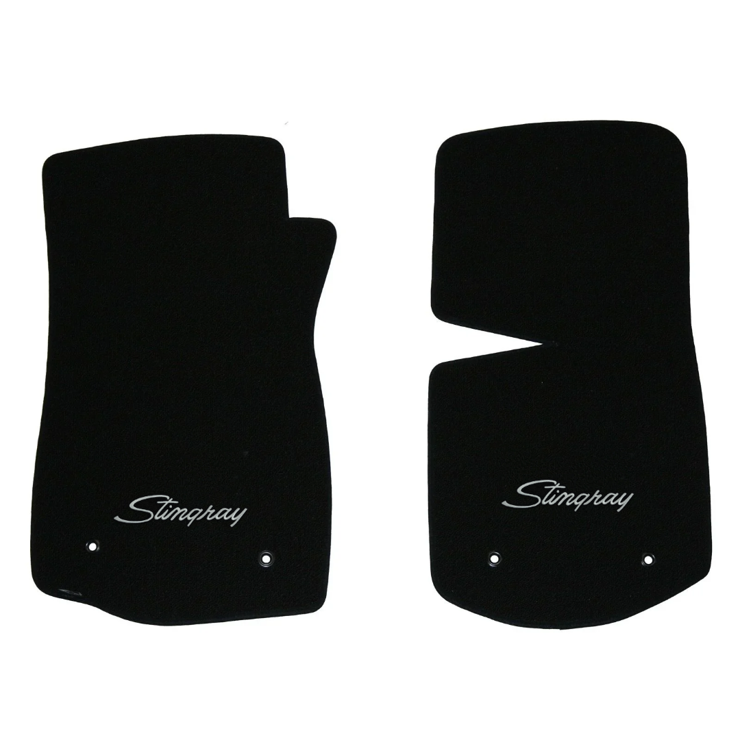 1968-1979 C3 Corvette Lloyd front floor mats - Black with Silver Stingray Script Logo