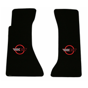 1991-1994 C4 Corvette Lloyd front floor mats - Black with Red Ring Crossed Flags Logo