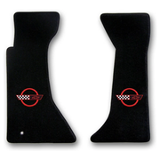 1995-1996 C4 Corvette Lloyd front floor mats - Black with Red Ring Crossed Flags Logo