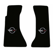 1991-1994 C4 Corvette Lloyd front floor mats - Black with Silver Ring Crossed Flags Logo