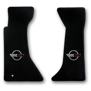 1995-1996 C4 Corvette Lloyd front floor mats - Black with Silver Ring Crossed Flags Logo