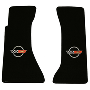 1984-1990 C4 Corvette Lloyd front floor mats - Black with Silver Ring Crossed Flags Logo